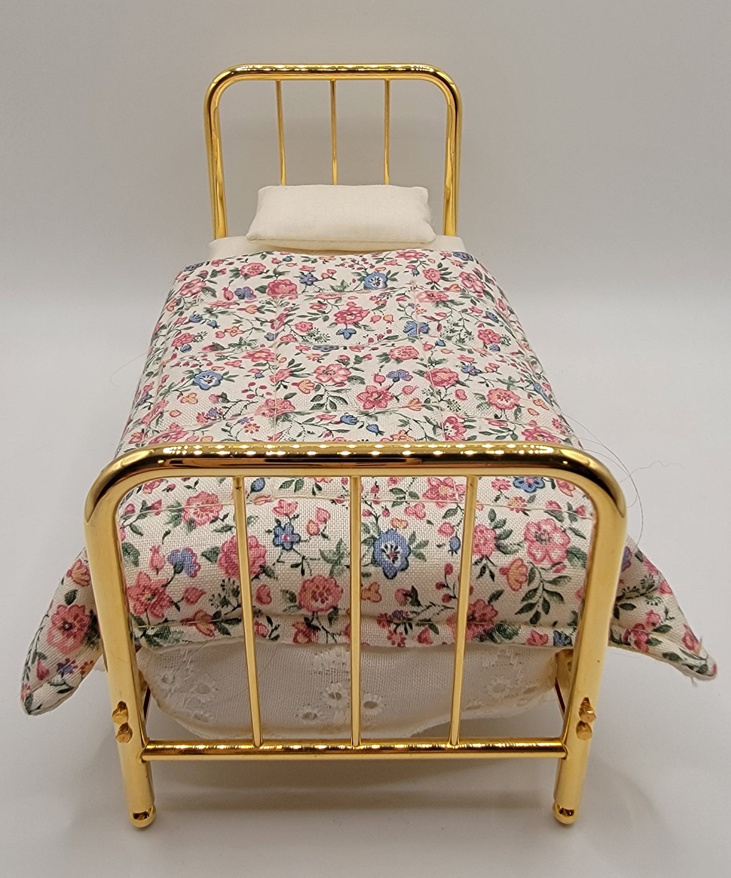 Twin Brass Bed, Dressed, Quilt