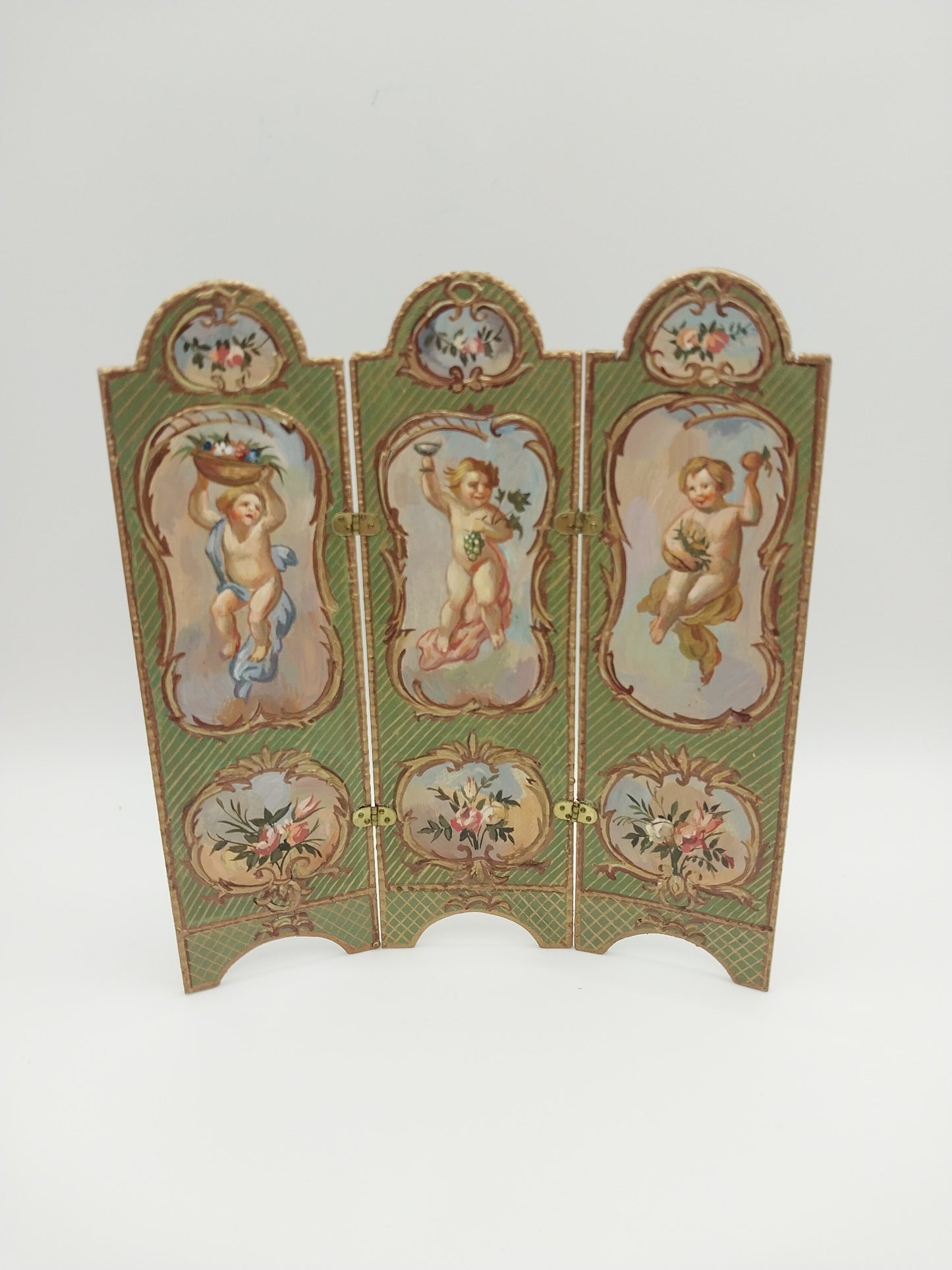 3 Panel Screen, Renaissance Cupids, Handpainted