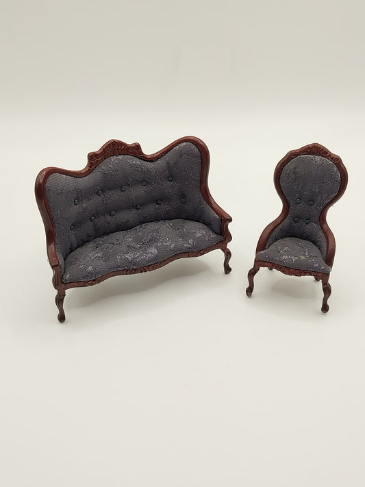 1/2" Scale Victorian Sofa & Chair, MH, Blue