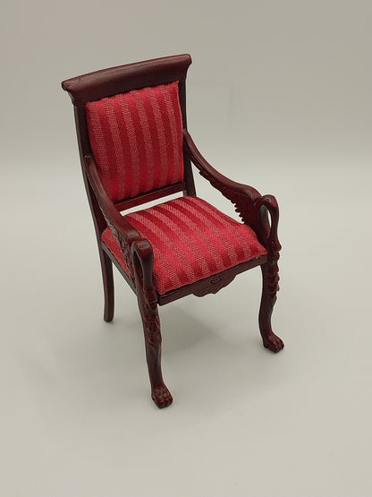 Swan Arm Chair, Red Silk, Mahogany