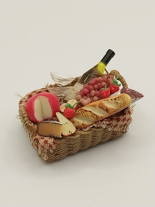 Woven Basket Filled with Wine & Cheese