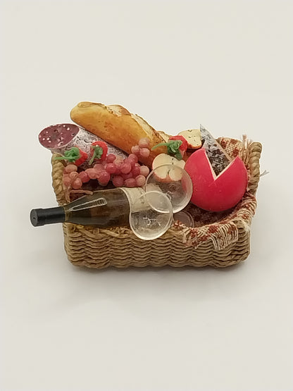 Woven Basket Filled with Wine & Cheese