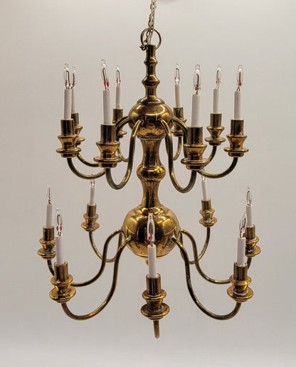 Vintage Brass Double Tier, 16 Arm Chandelier