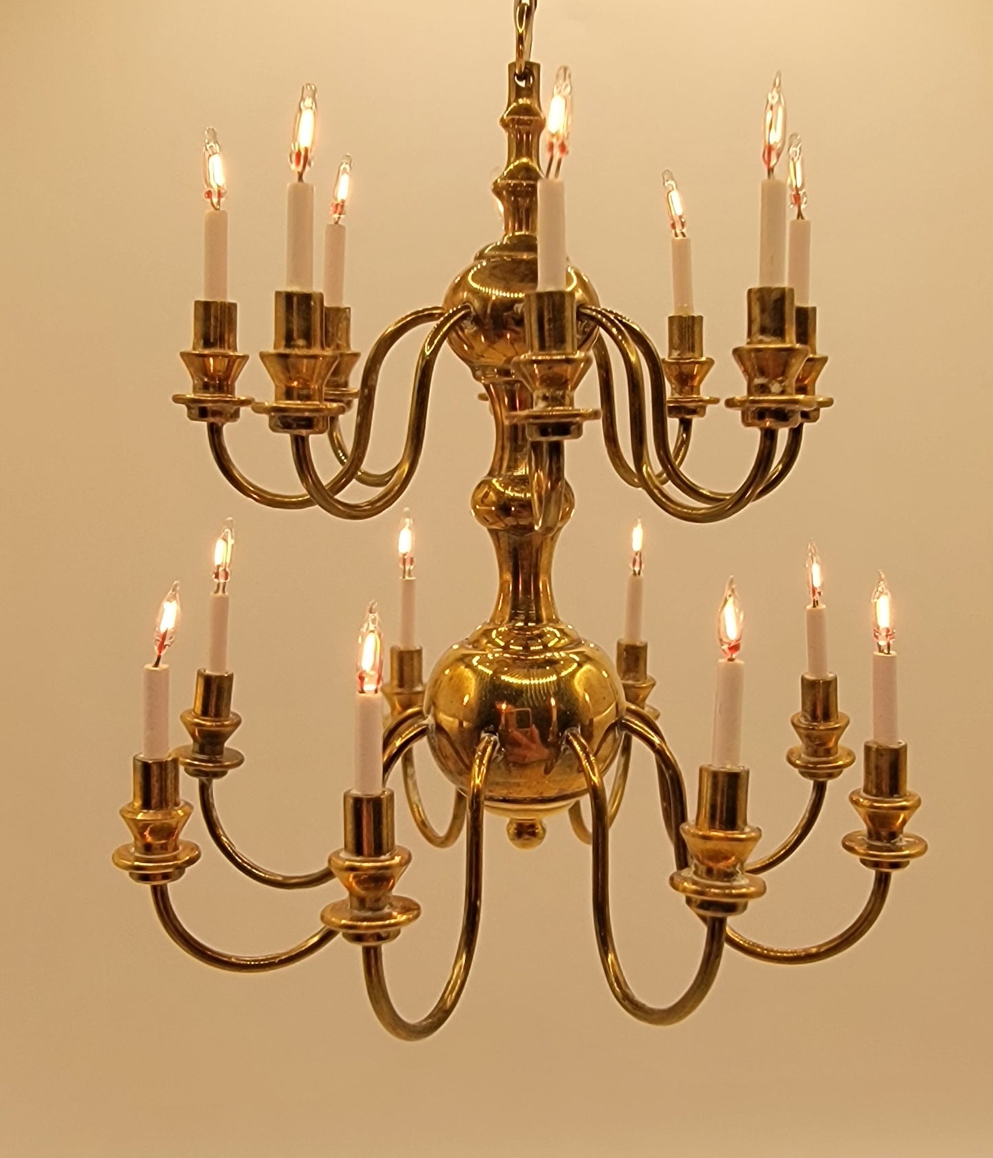 Vintage Brass Double Tier, 16 Arm Chandelier