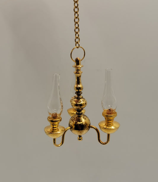 CCLARE06, 3 Arm Brass Hurricane Chandelier, Nonworking, Disc.