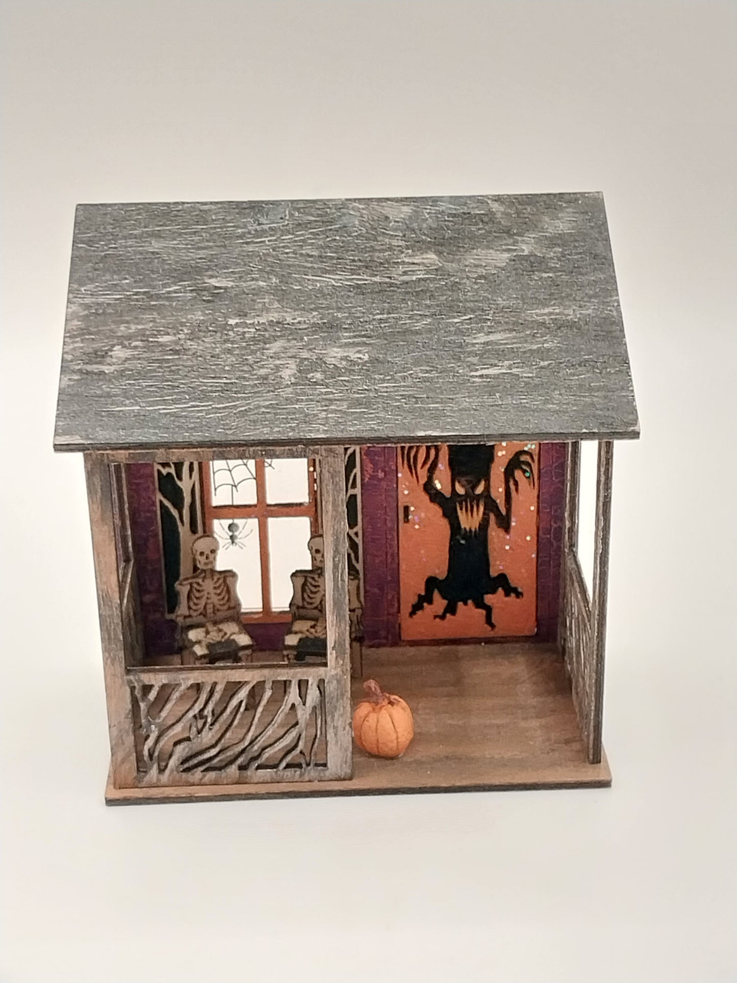 1/4" Scale Halloween Porch with 2 Skeleton Chairs