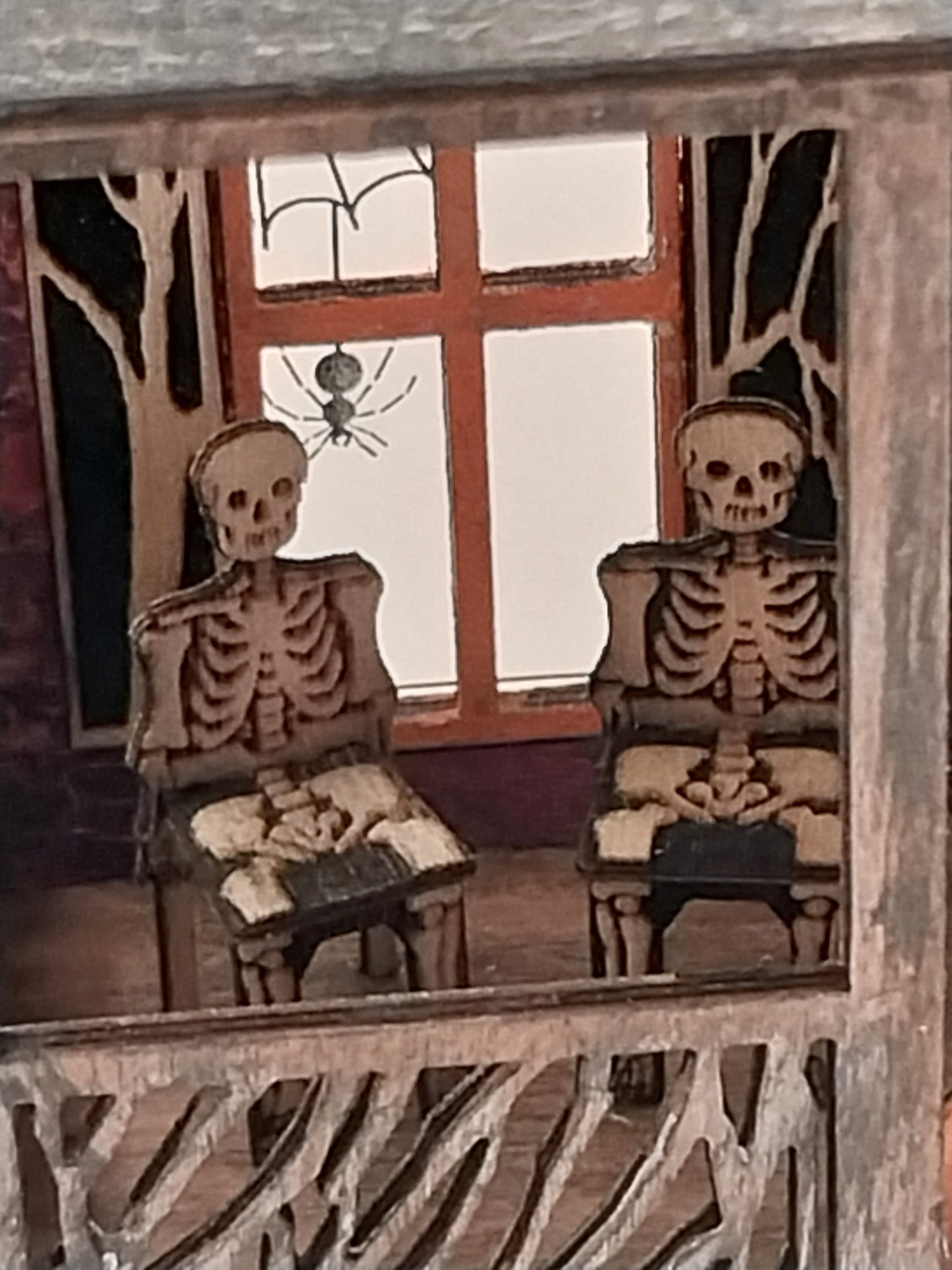 1/4" Scale Halloween Porch with 2 Skeleton Chairs