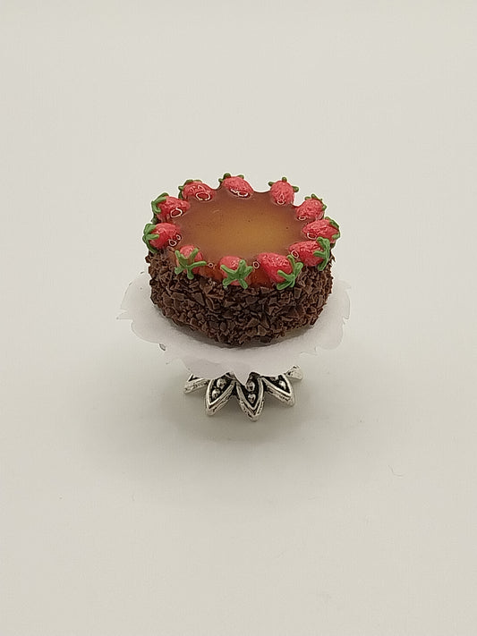 Chocolate Crumb Cake with Strawberries on Silver Pedestal