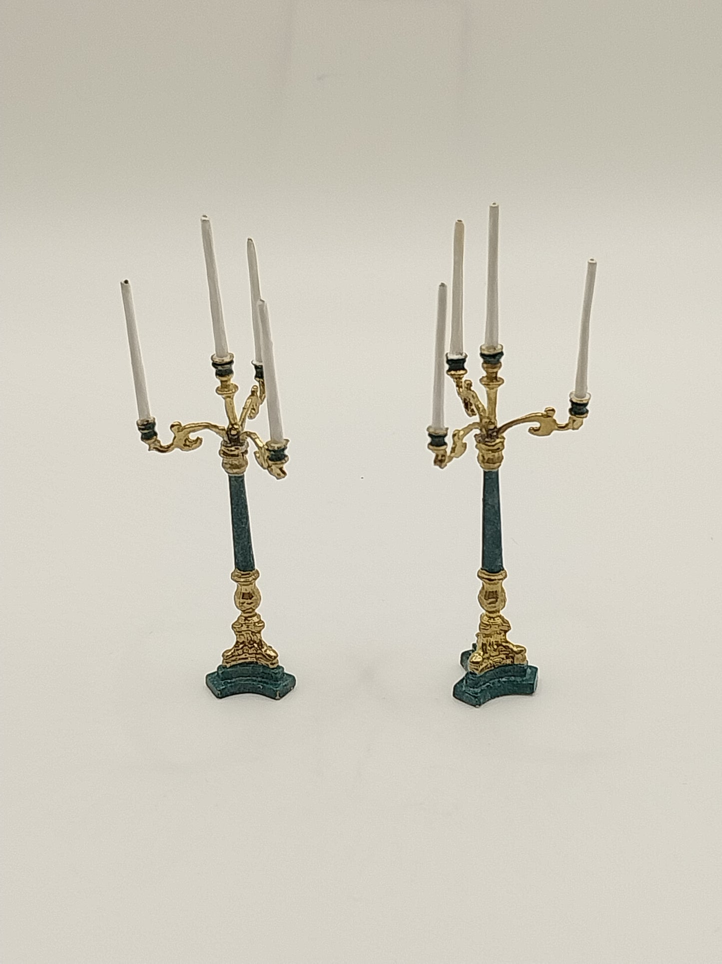 3 Arm Candelabra Pair, Gold & Marble