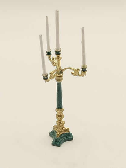 3 Arm Candelabra Pair, Gold & Marble