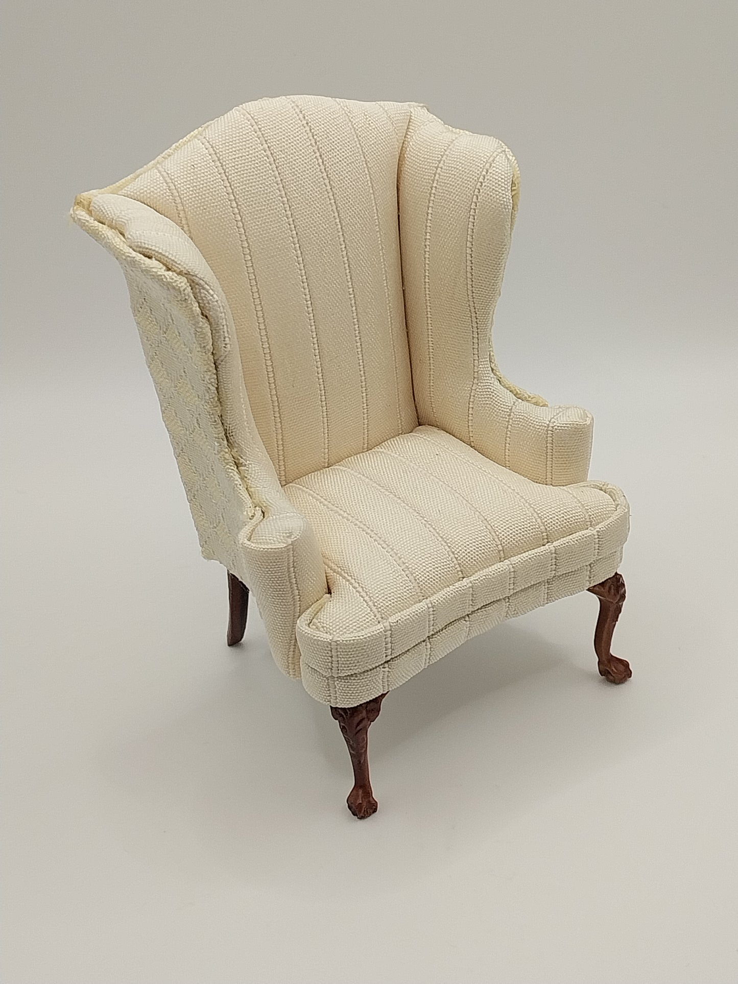 Wing Chair, Yellow Stripe, New Walnut