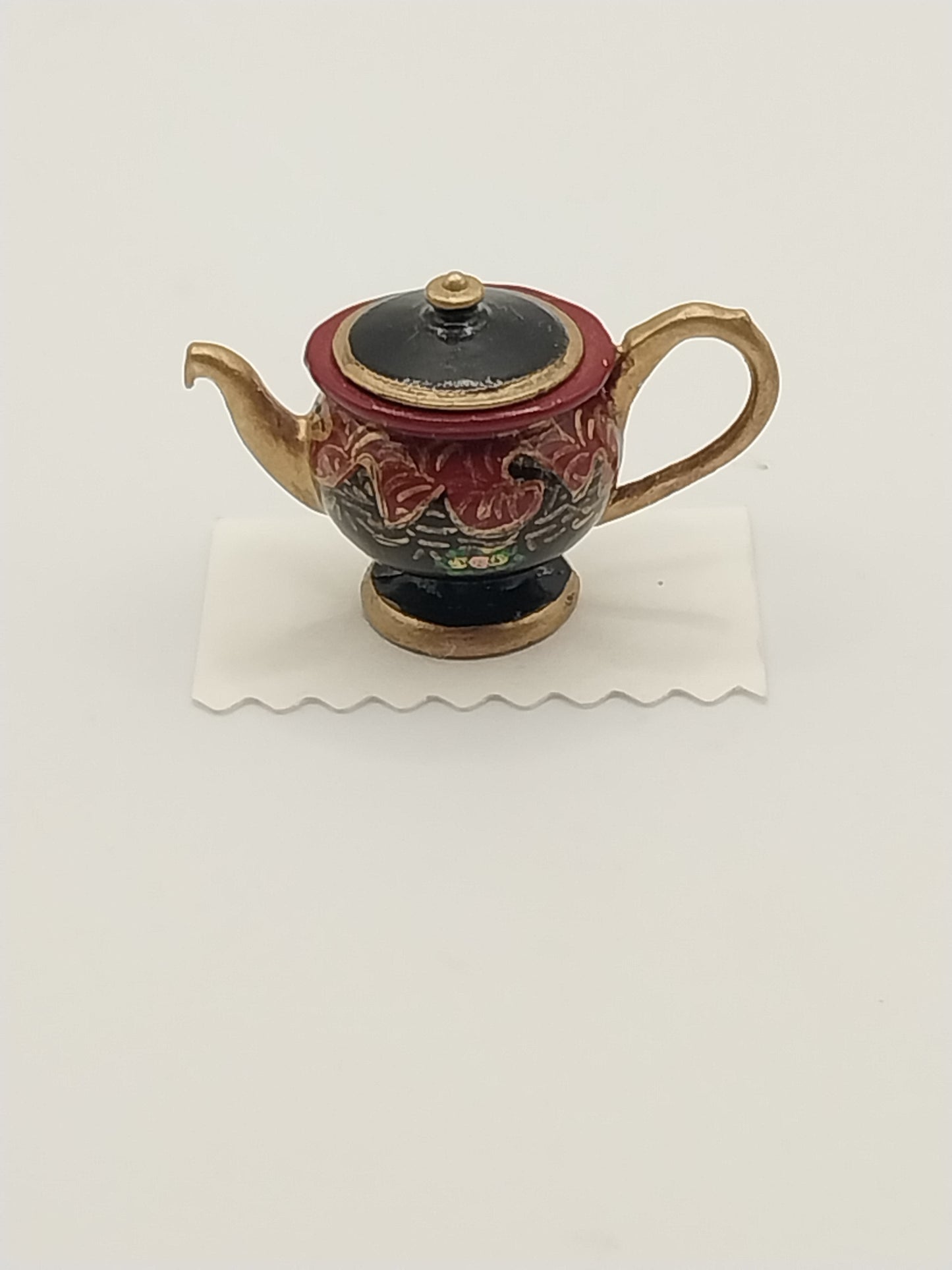 Handpainted Teapot, Black, Burgundy, & Gold