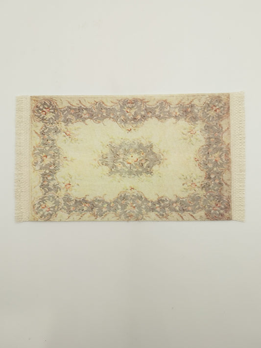 1/2" Scale Rug with Fringe, Cream & Gray Floral