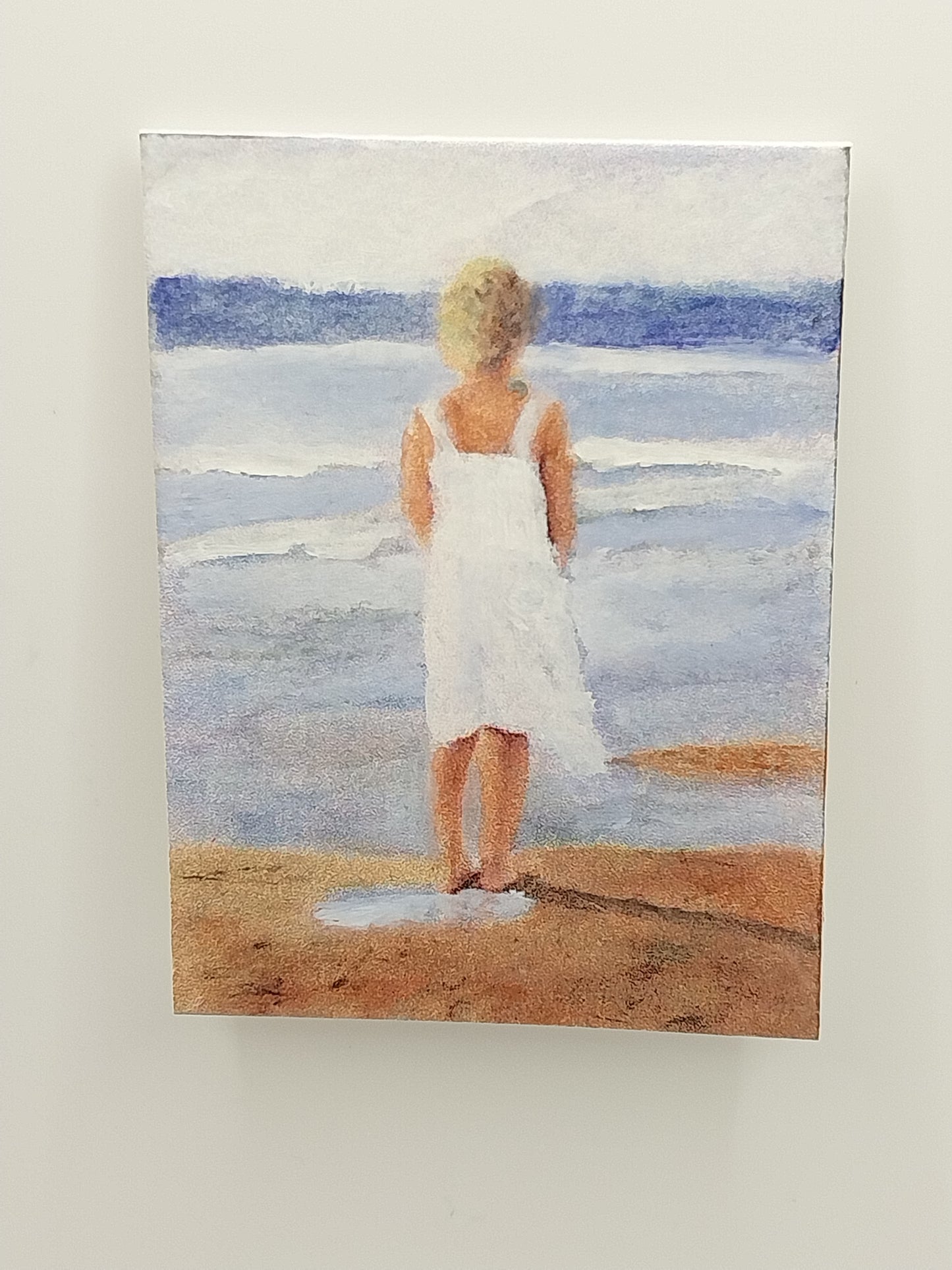 Oil Painting, Young Girl in White Dress at Beach