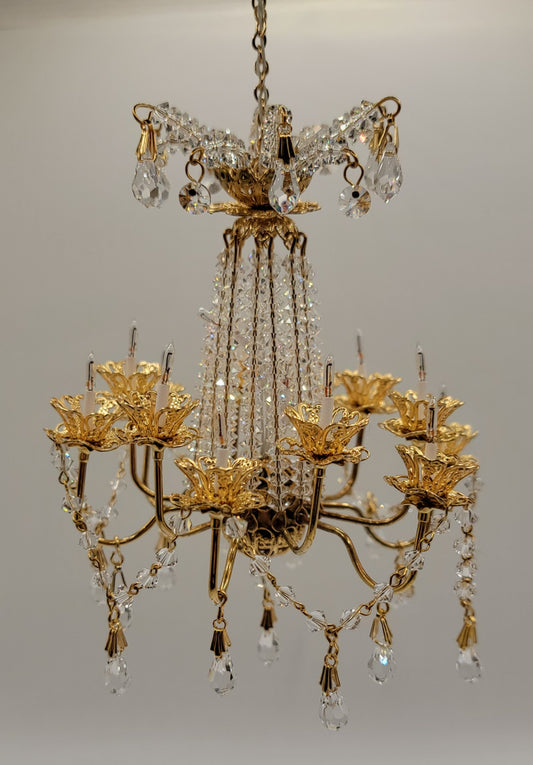 12 Arm Chandelier with Crown & Crystals