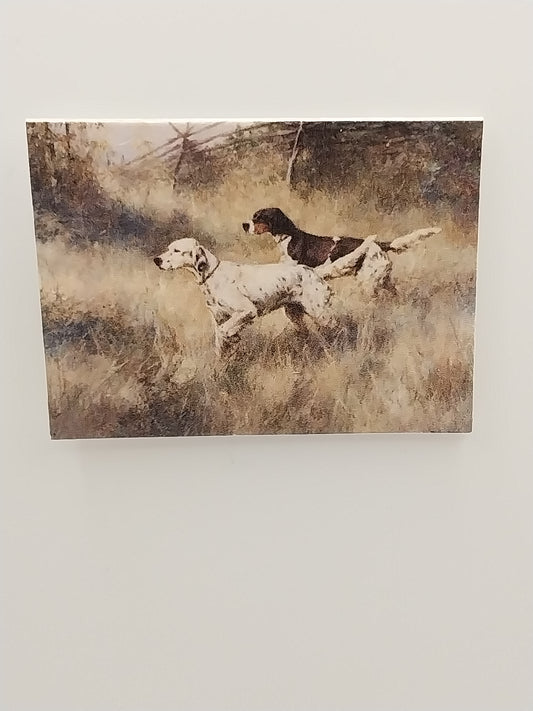 Oil Painting, 2 Pointer Hunting Dogs in Field