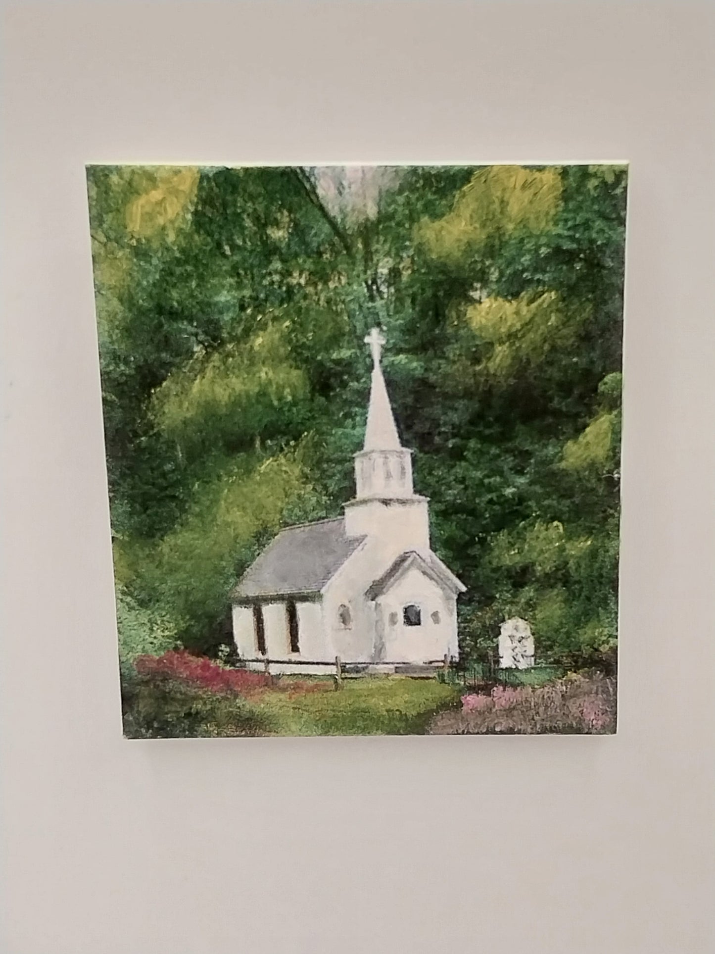 Oil Painting, Country Church with Trees