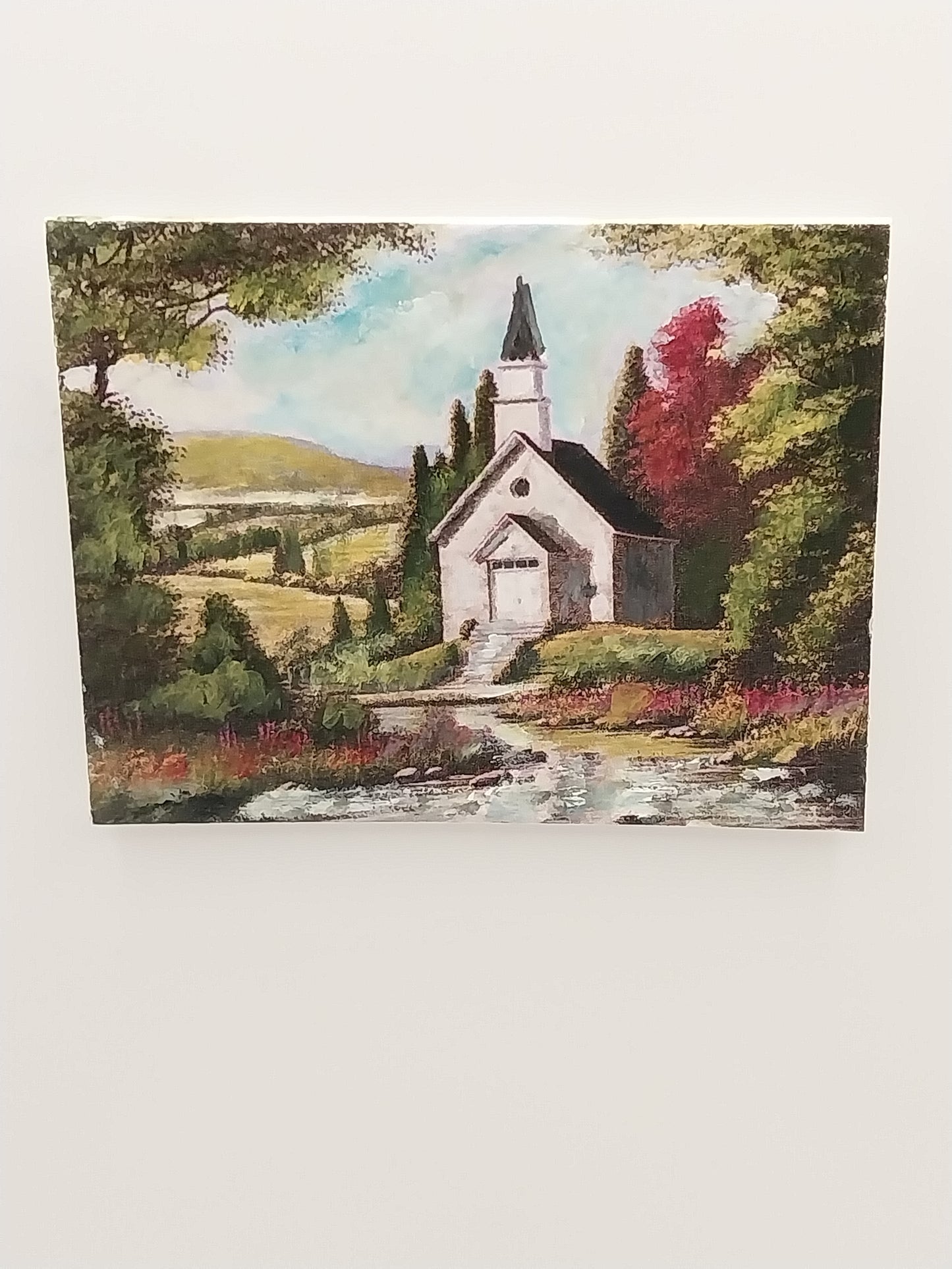 Oil Painting, Country Church By The Stream