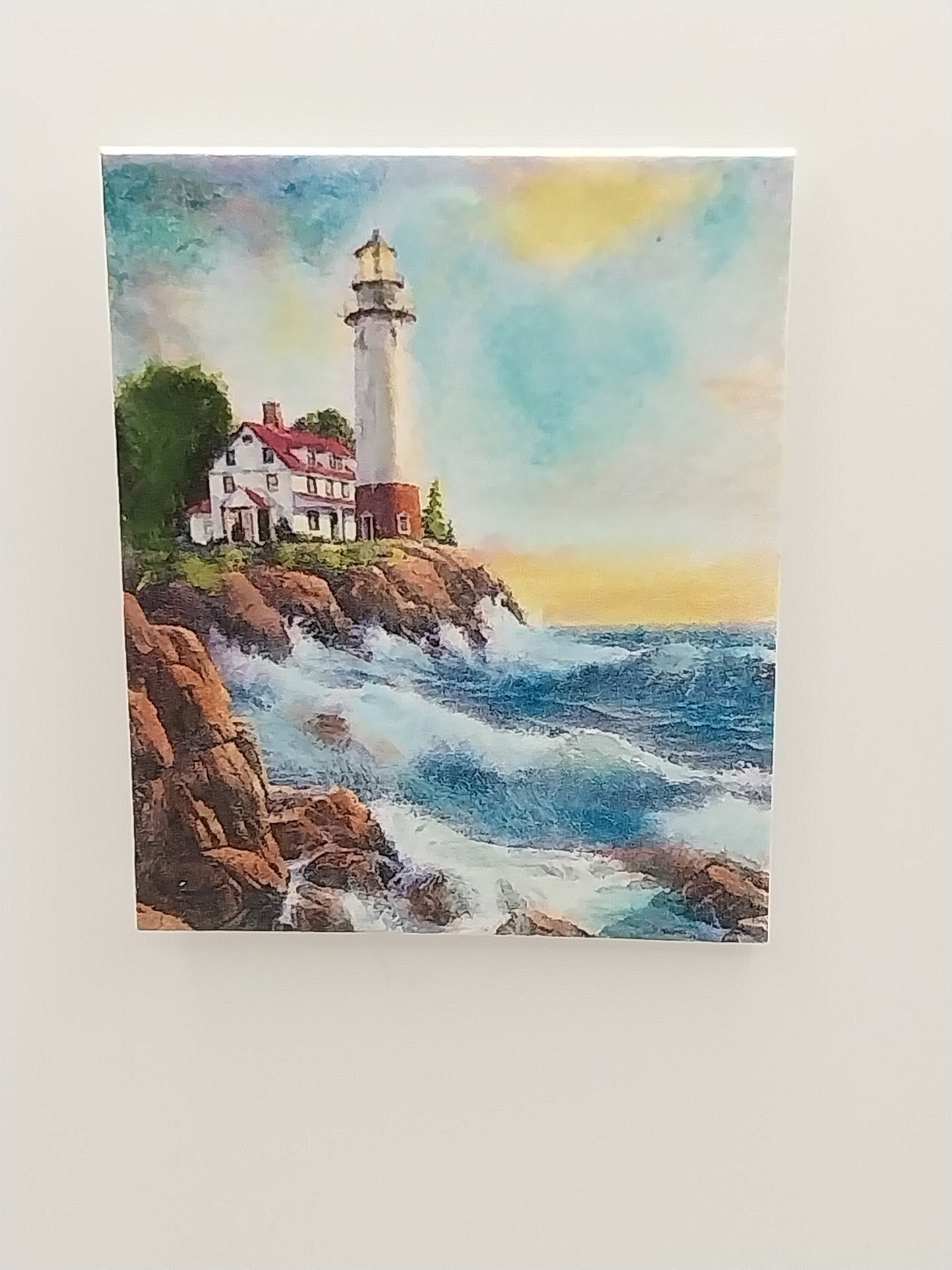 Oil Painting, Lighthouse with Ocean Crashing