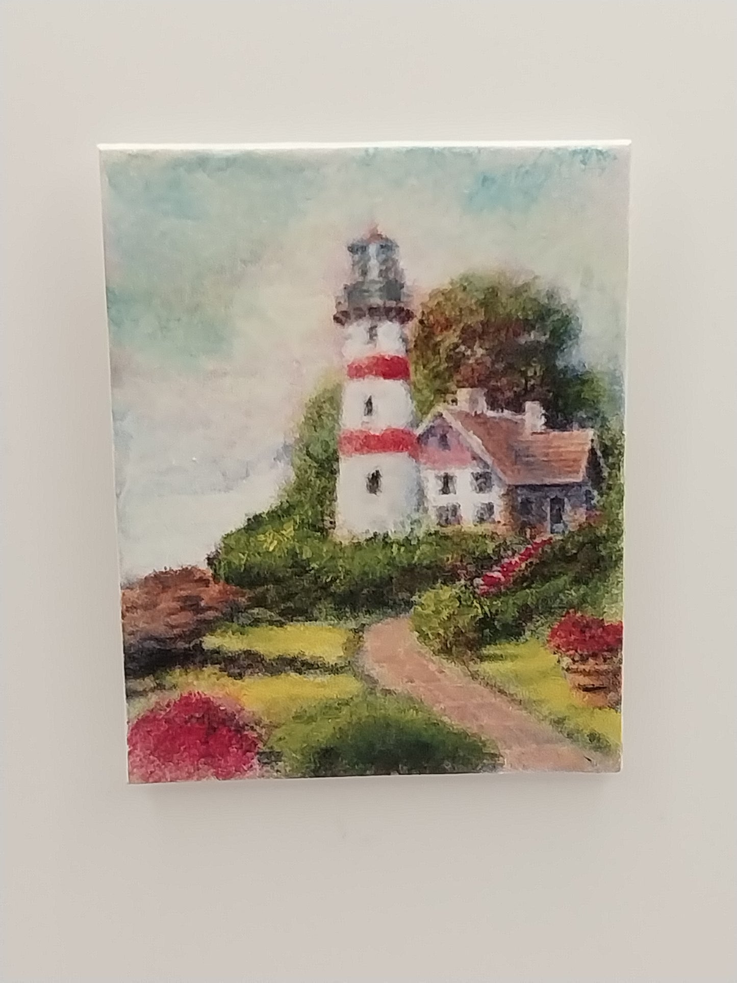 Oil Painting, Lighthouse On Brick Path