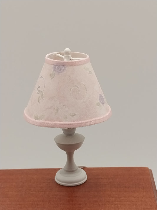 Lamp, White Base with Pink Floral Shade