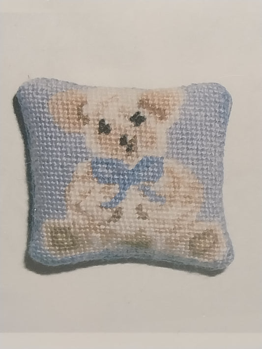 Needlepoint Pillow Kit, Blue Teddy