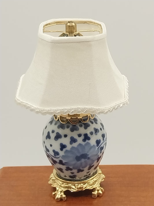 Porcelain Blue & White Lamp with Silk Shade