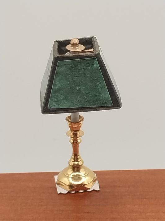 CBB673, Brass Table Lamp, Green Marble Shade