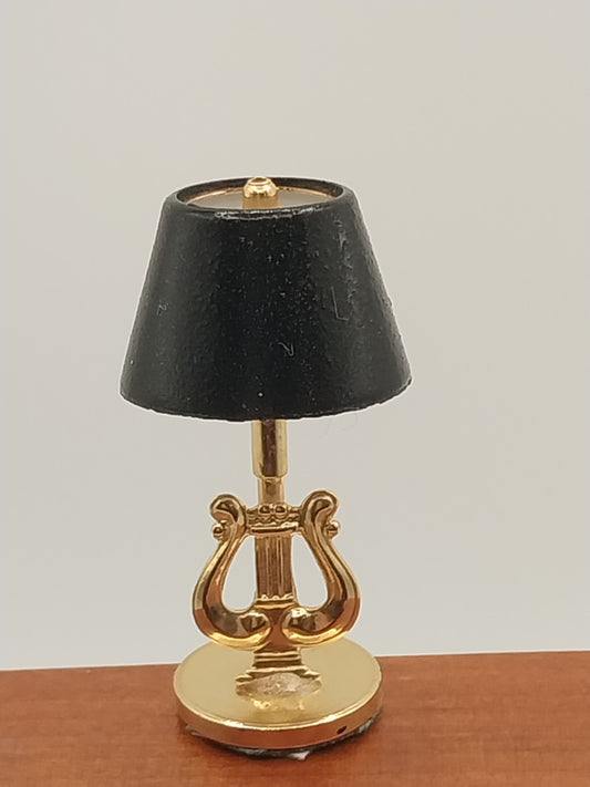 Brass Lamp with Black Shade & Music Harp