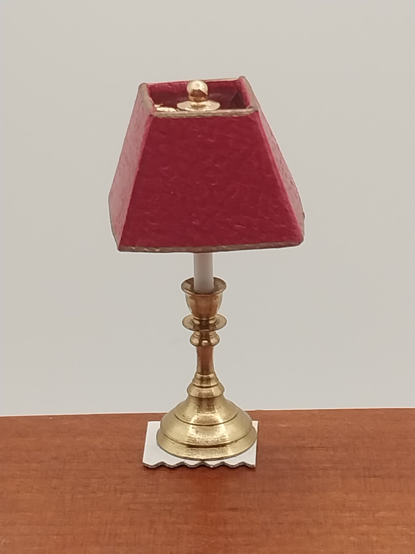 Brass Table Lamp, Burgundy Shade, Small