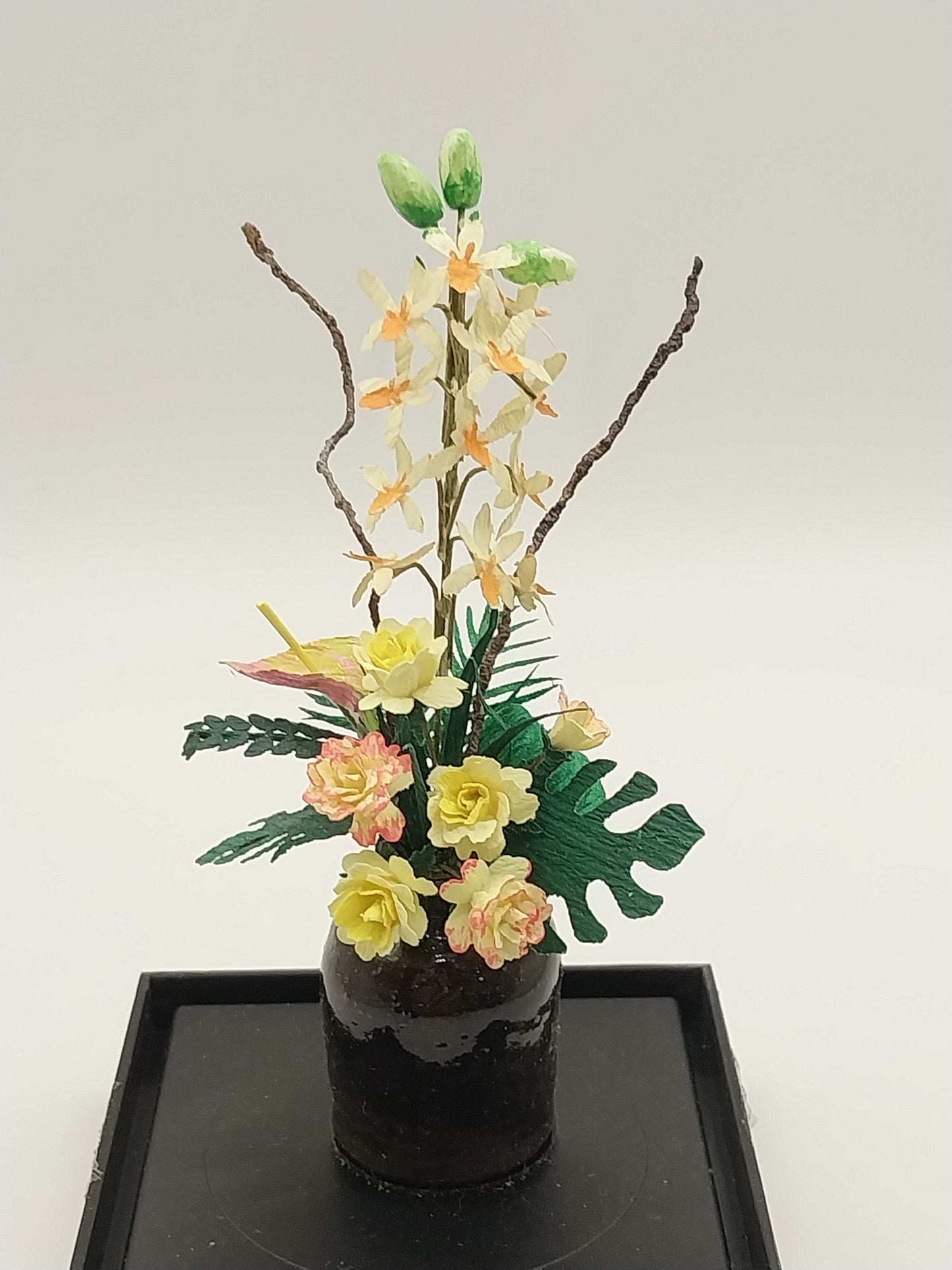 Floral Arrangement, Yellow Roses, Orange Orchid