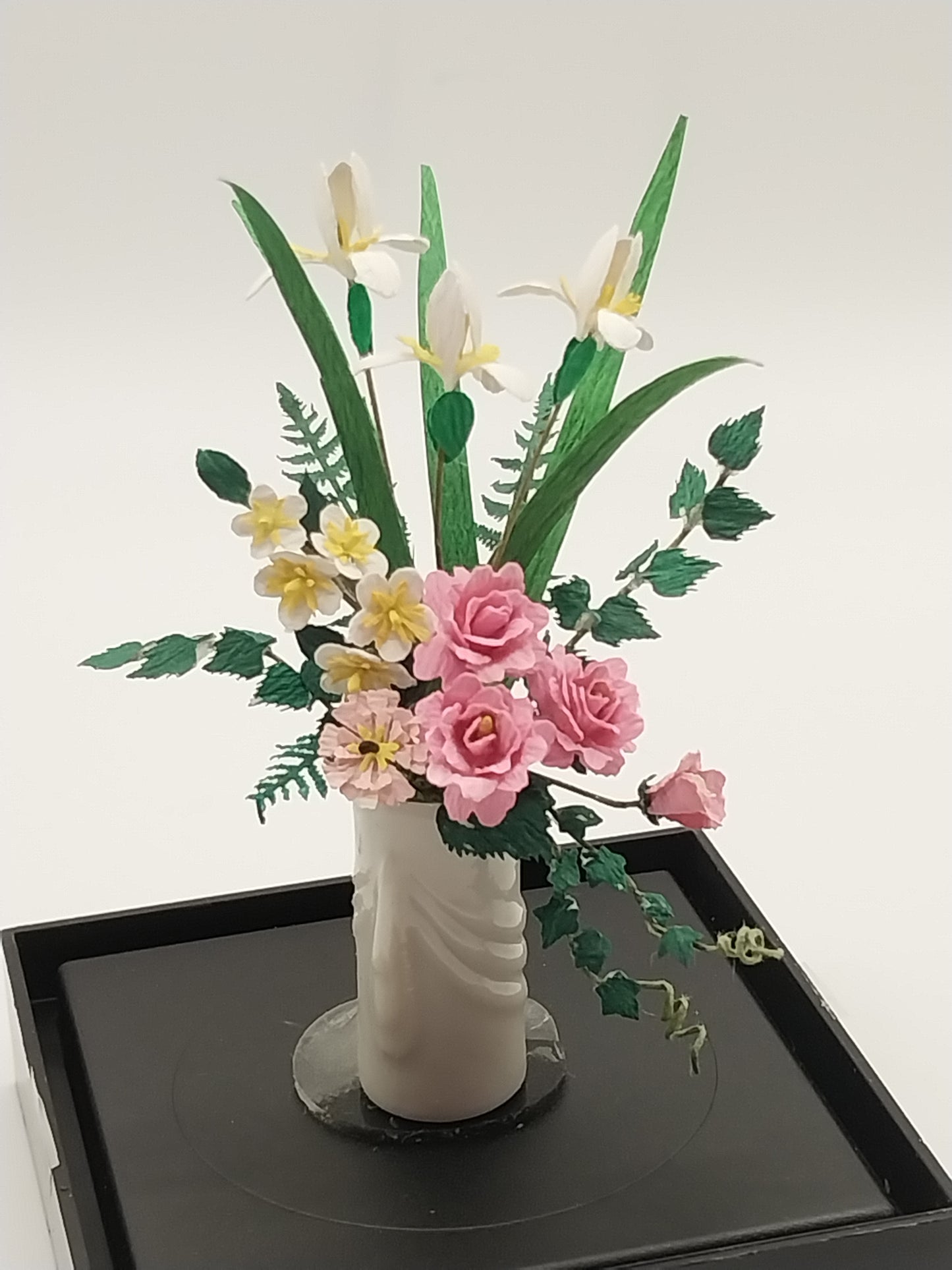 Floral Arrangement, Pink Roses & Cream Iris