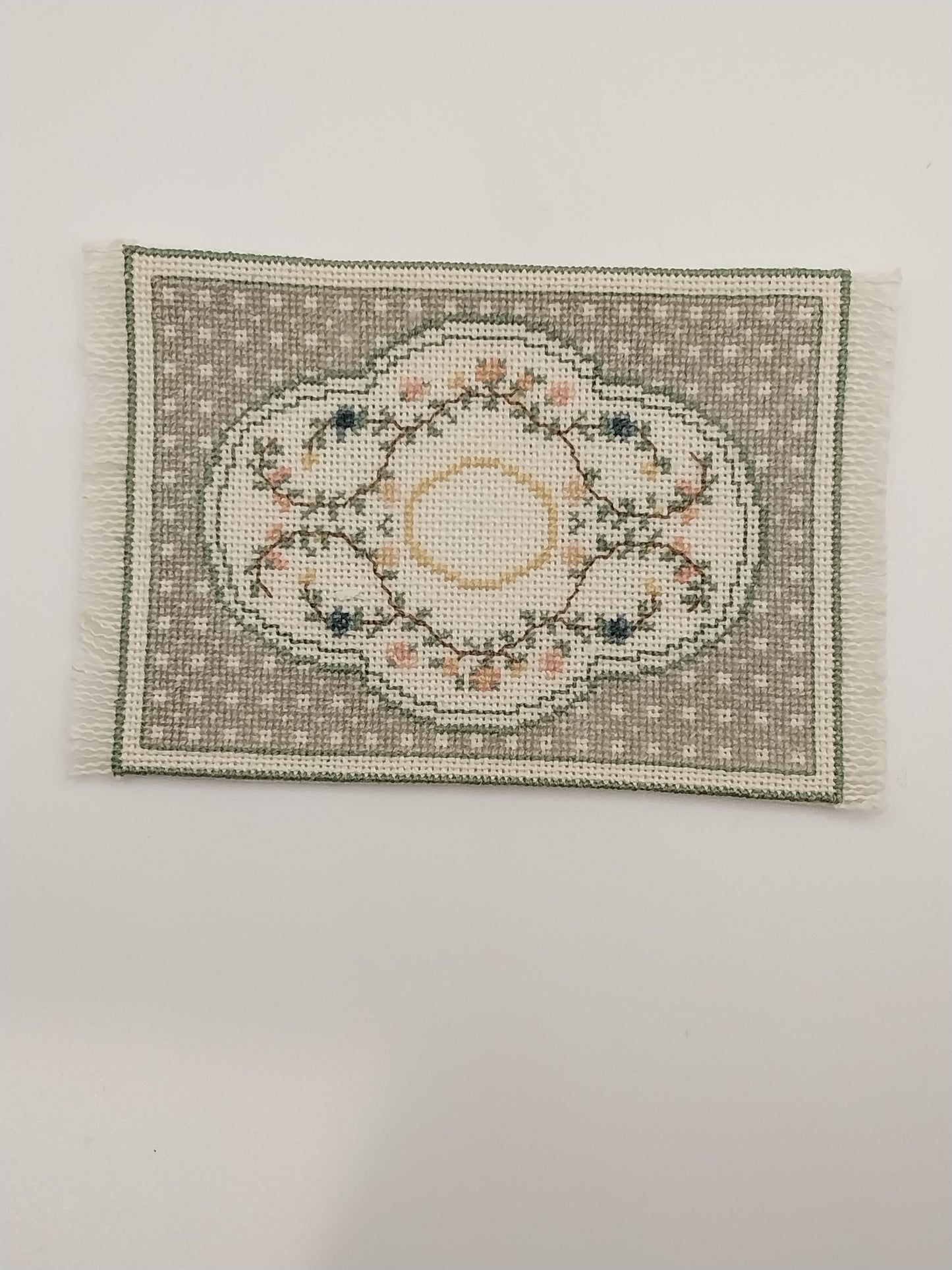 Rug, Needlepoint, Cream & Green Floral