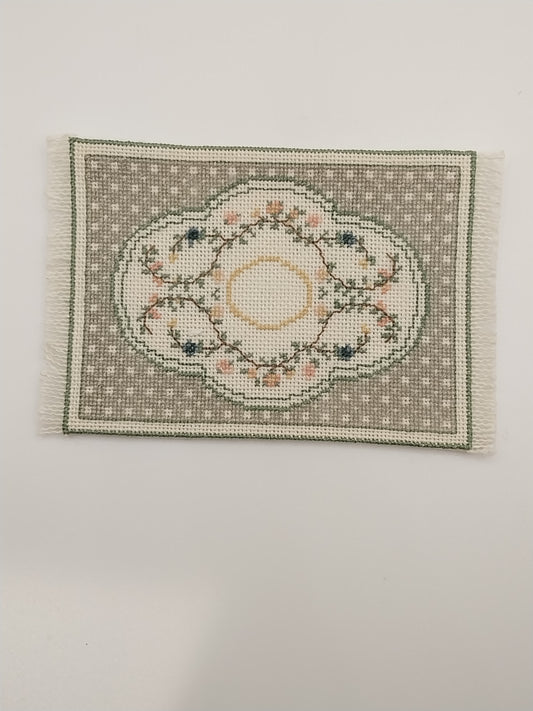 Rug, Needlepoint, Cream & Green Floral