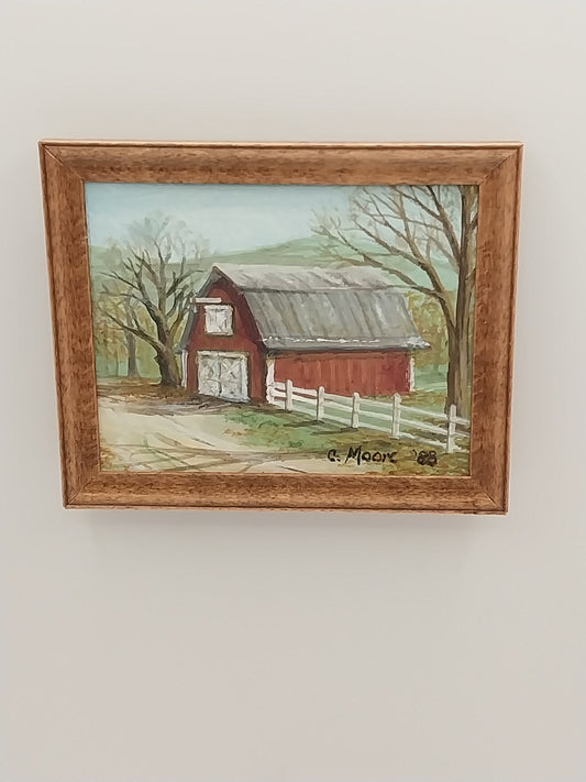 Walnut Framed Painting, Red Barn