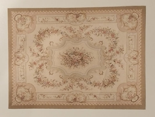 Rug, Oriental, Tan, Cream, Roses