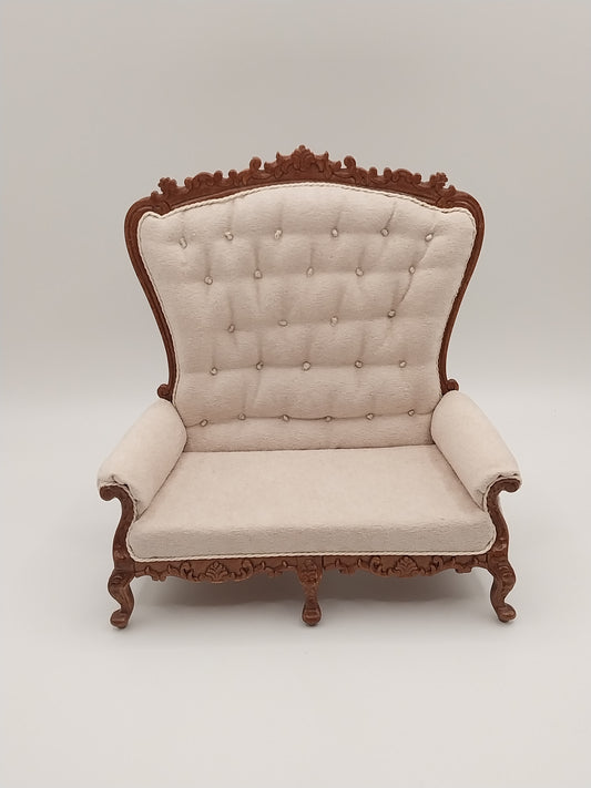 High Back Baroque Settee, Tan, Walnut