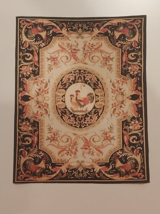 Rug, Oriental, Rooster, Black, Gold, Coral