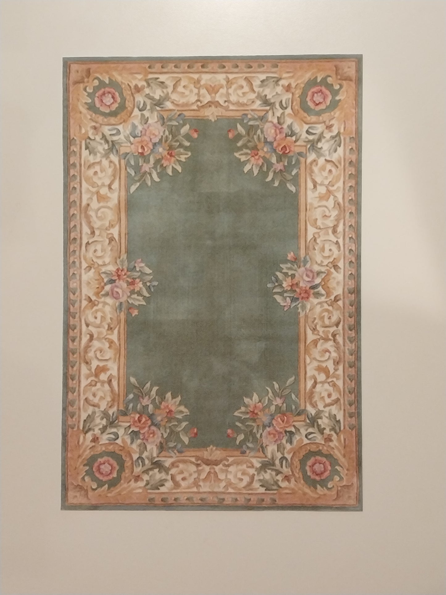 Rug, Green, Cream, Gold, Rose