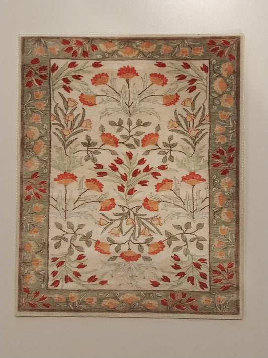 Rug, Green, Coral, Cream