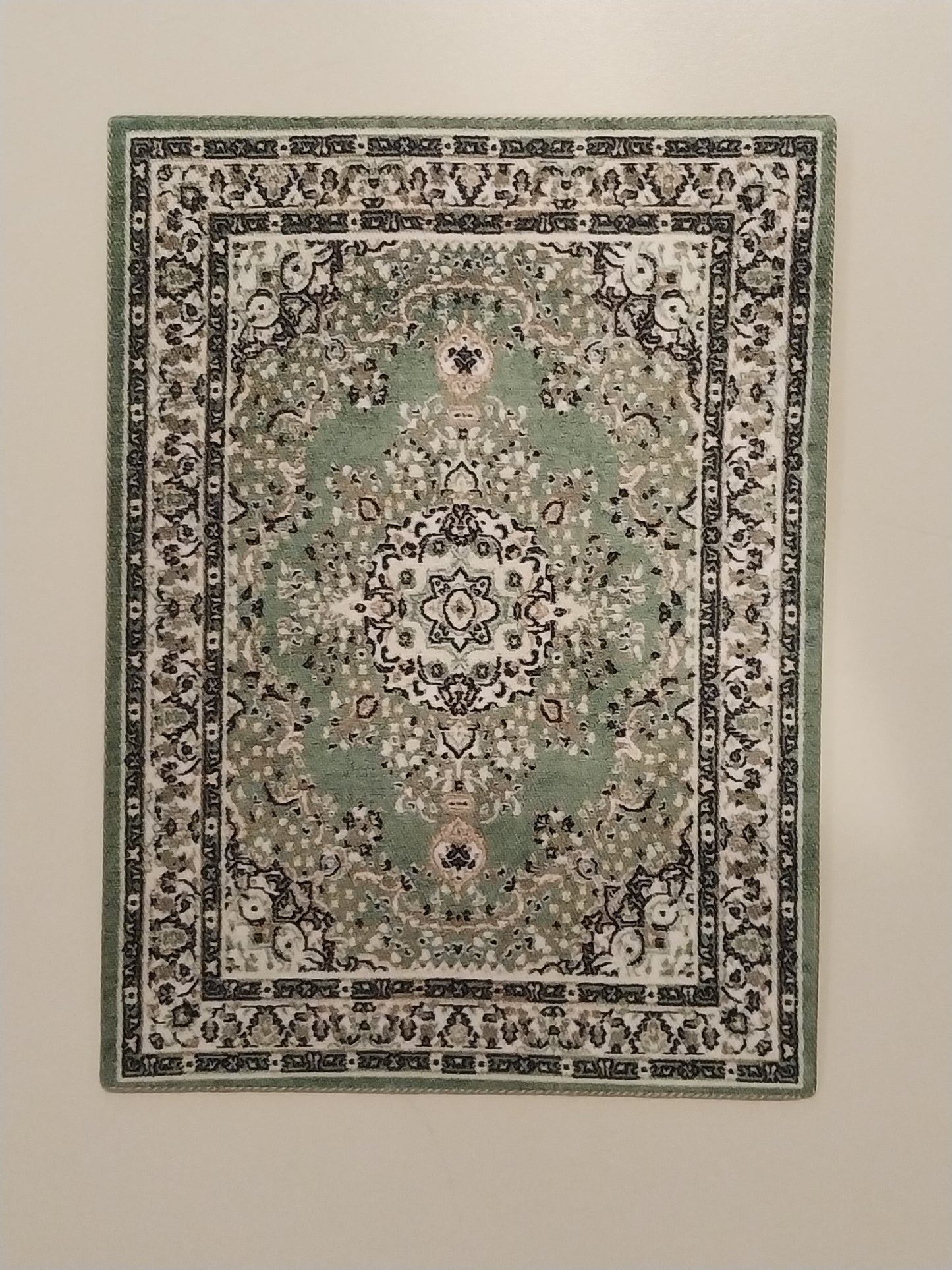 Rug, Oriental, Green, Cream, Black