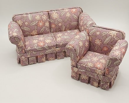 Country Style Sofa & Chair, Floral Lilac