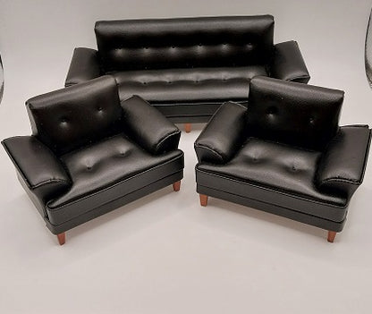 Wakefield Modern Sofa & 2 Chairs, Black Leather