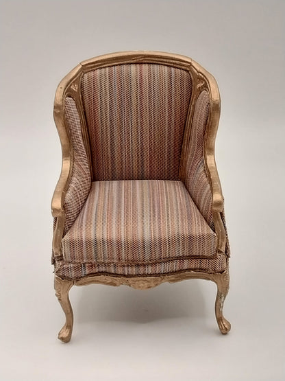 Dauphine Bergere Chair, Gold, Silk Stripe