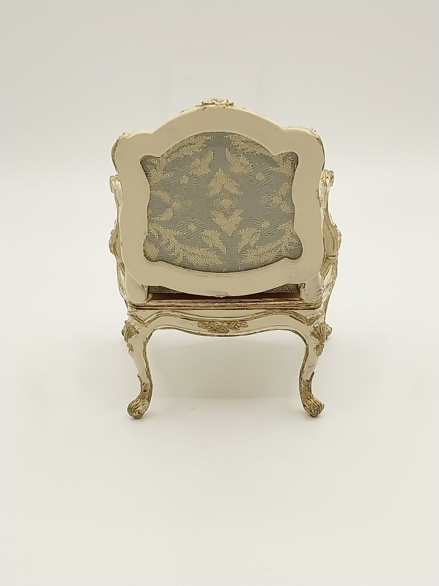 CBB762, Louis XV Arm Chair, 22kt Gilt, Blue Silk Damask