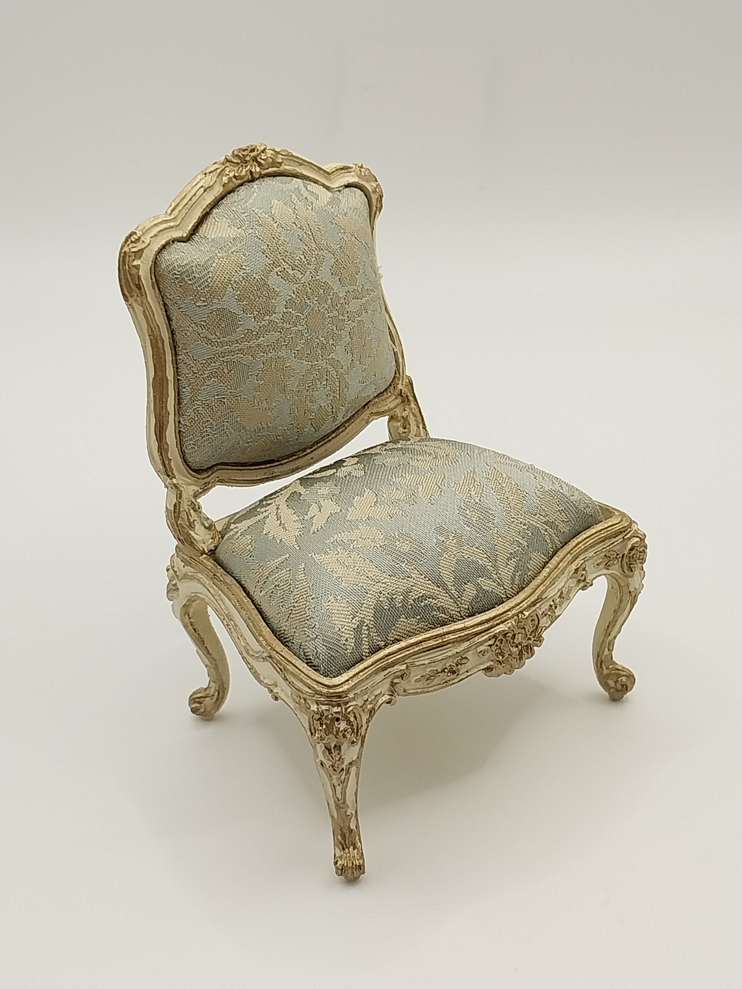 CBB763A, Louis XV Settee & 2 Chairs, 22kt Gilt, Blue Damask