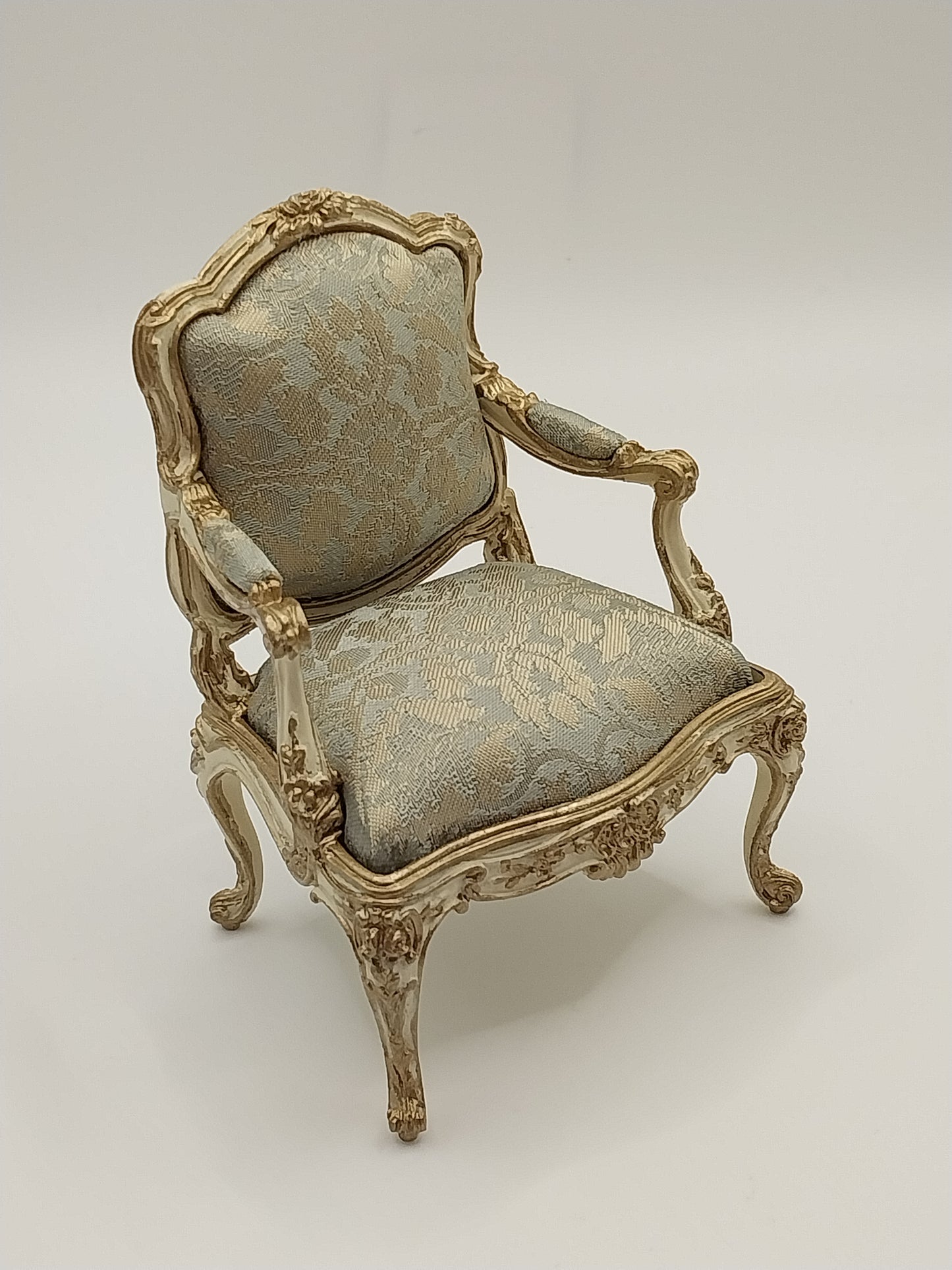 CBB763A, Louis XV Settee & 2 Chairs, 22kt Gilt, Blue Damask