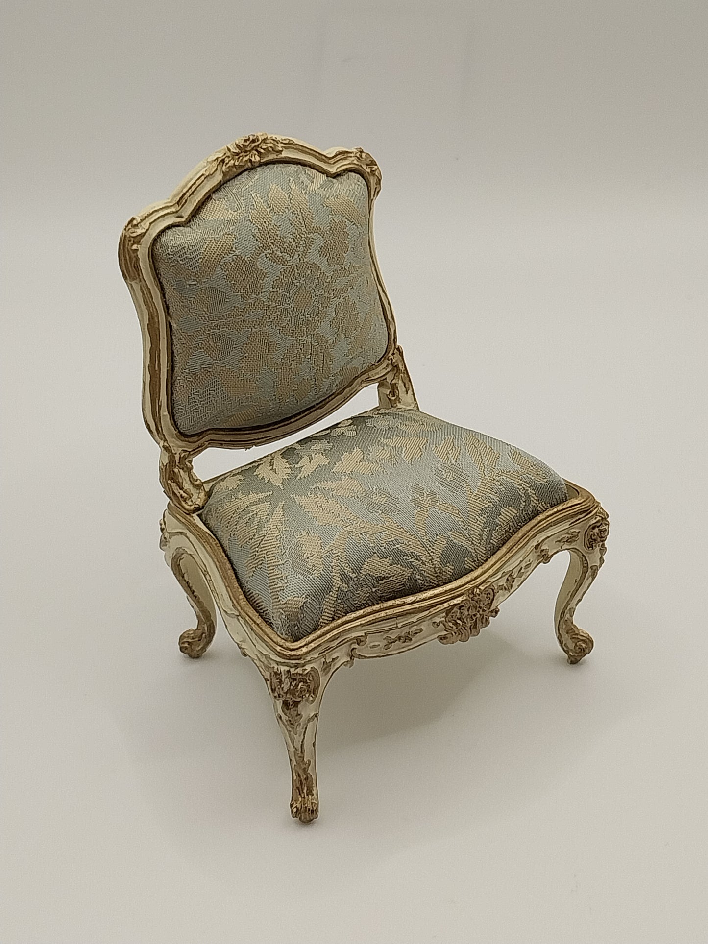 CBB763B, Louis XV Settee & 2 Chairs, 22kt Gilt, Blue Damask