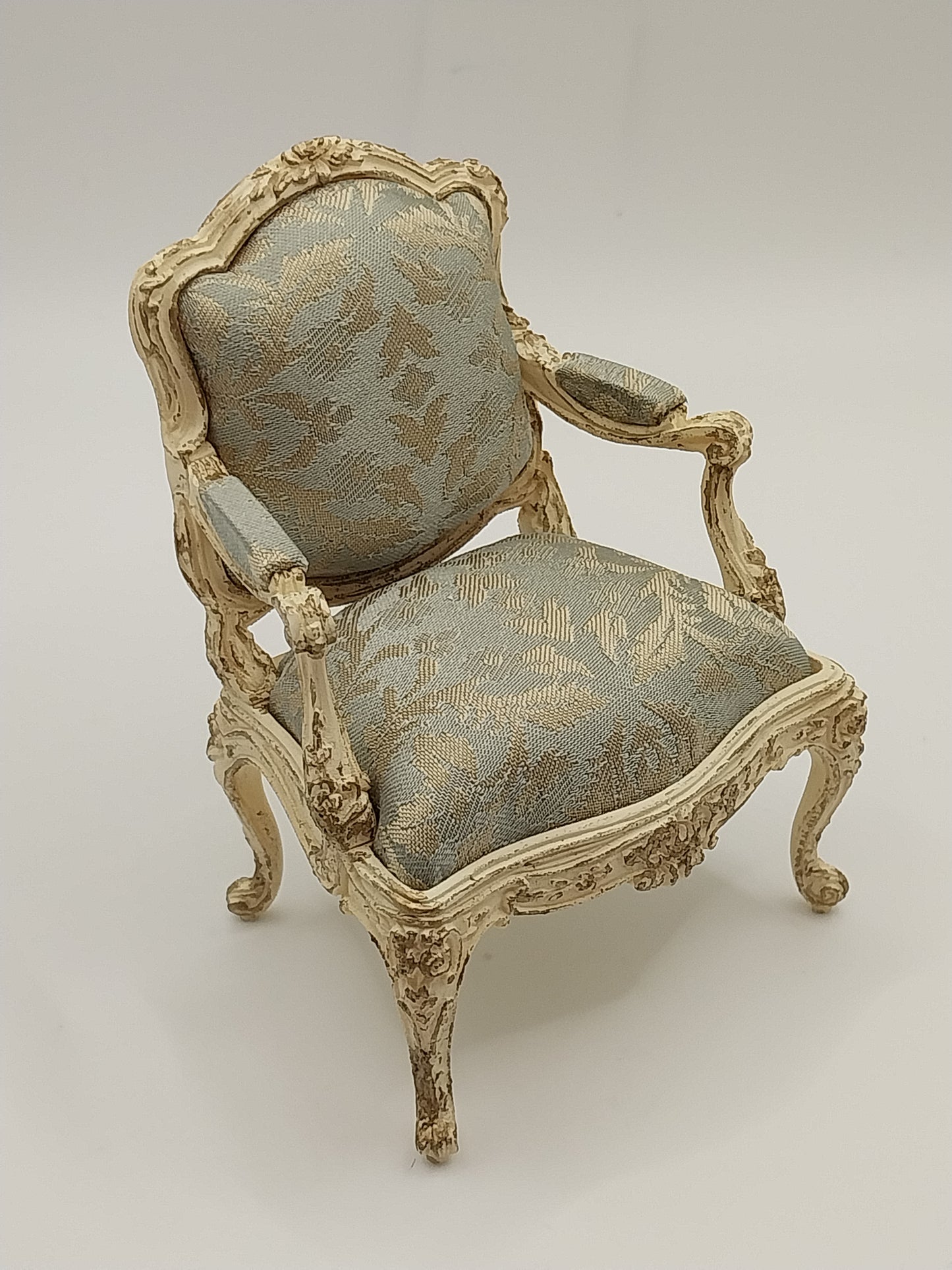 CBB763B, Louis XV Settee & 2 Chairs, 22kt Gilt, Blue Damask