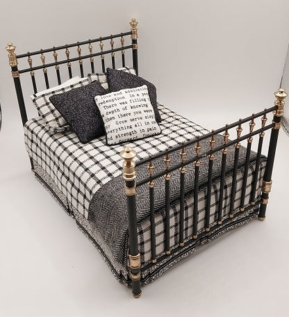 Brass & Black Enamel Bed & Wing Chair, Dressed